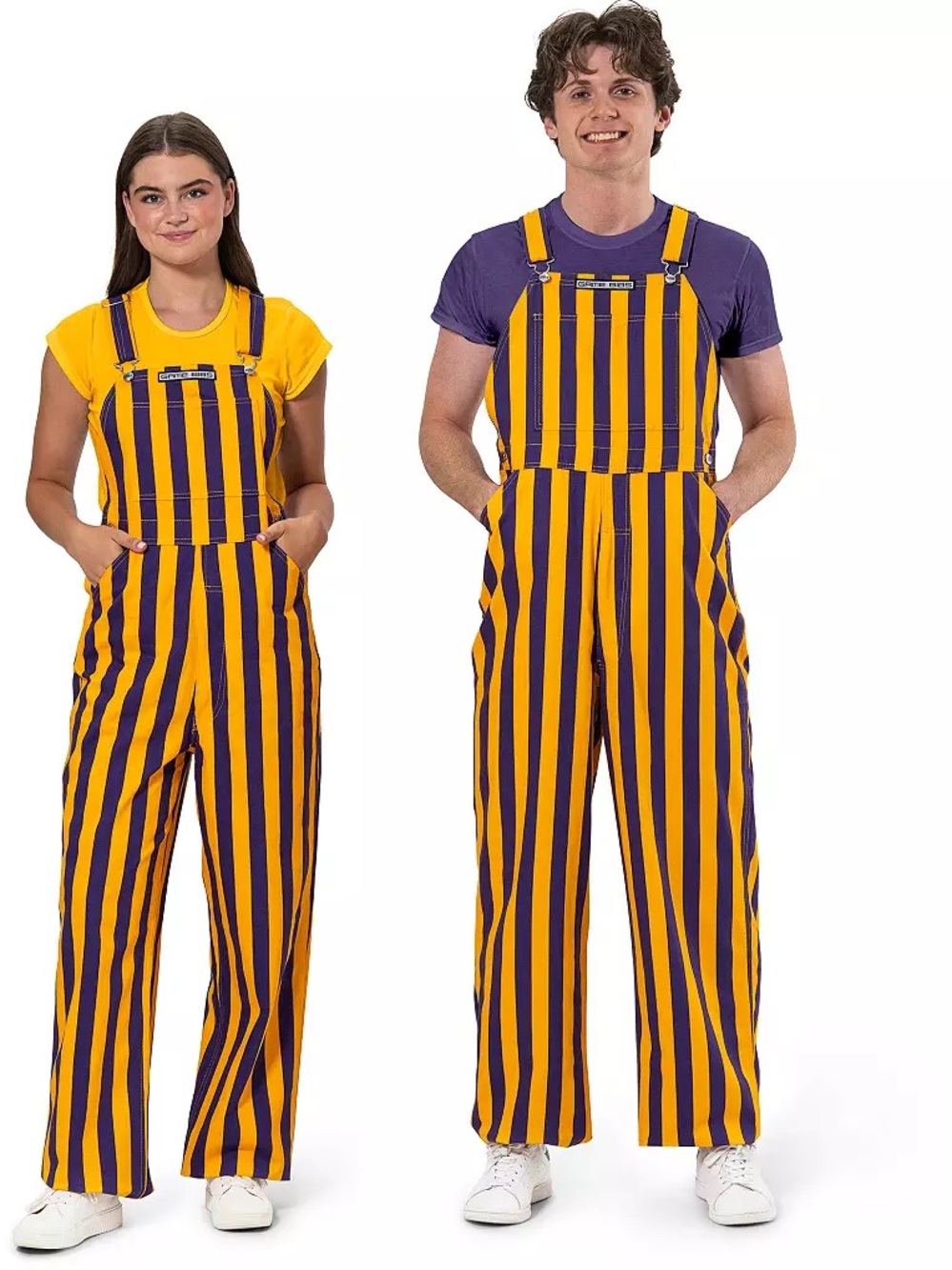 Game Bibs Adult Purple/Yellow College Stripes Overalls